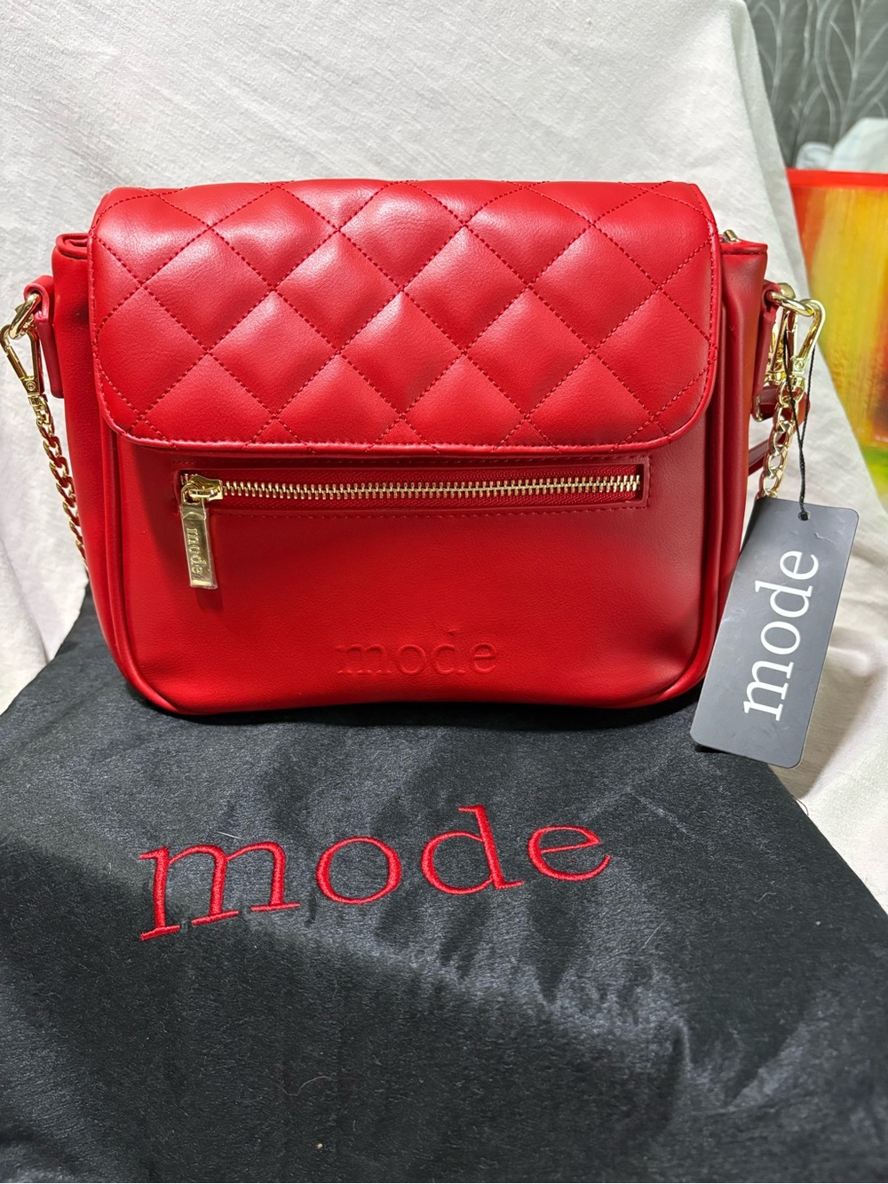Mode Red Quilted Crossbody with Gold Hardware